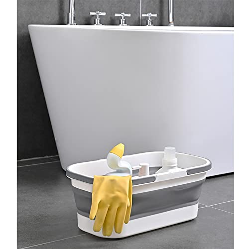 Collapsible Bucket with Wheels 14L (3.7 Gallon) - Versatile and Durable for House Cleaning, Camping, and RV - Convenient Rectangular Mop Cleaning Basket - Lightweight & Compact (14L-Grey) - Image 3