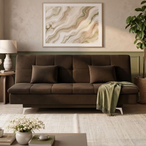 Image of Velum 3 Seater Sofa for Living Room & Office | Premium Fabric Upholstery | Solid Wood Frame | Comfortable Seating | 3 Years Warranty (Dark Brown, Sofa Cum Bed)