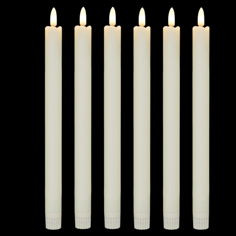 Image of in Door Flameless Flickering Taper Candles,Battery Operated Real Wax 3D Wick Light Window Candles Set of 6 for Christmas /Holiday /Dinner, Weddings, & Parties Decorate(Taper-A)
