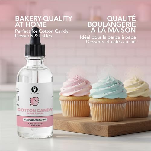 Image of Dolce Flav Natural Cotton Candy Extract - 2 Ounce Water-Soluble Kosher, Sugar-Free, Carnival-Style Flavoring Concentrate for Cakes, Milkshakes & Ice Cream, Includes Measured Dropper