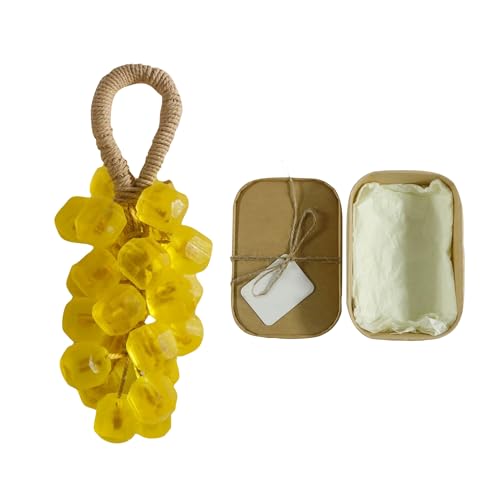 Jabón de uva de cristal hecho a mano, jabón de uva de cristal hecho a mano, jabón de uva hecho a mano en una cuerda, jabones decorativos y aromáticos para lavar aire fresco (1, amarillo)
