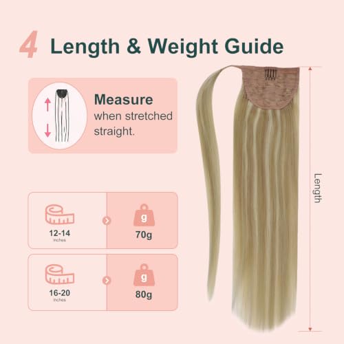 Image of Easyouth Ponytail Human Hair Extensions Wrap Around Ponytails Human Hair Golden Blonde Highlighted Light Blonde Straight Pony Tail Hair Extensions Add Volume for Women Party Wear 14Inch 70g