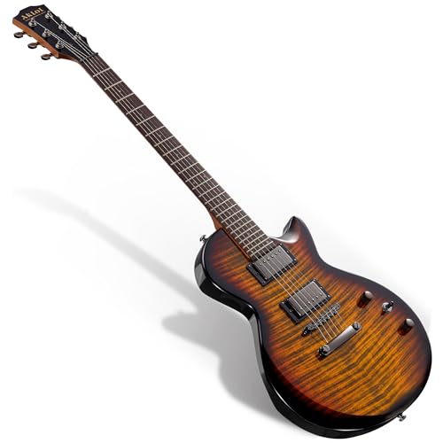 AKLOT 24-Fret Electric Guitar Kit – Single Cut (LP Style), Modern Playability with Coil-Split Humbucker Pickups, Essential Accessories Included, Inferno Burst