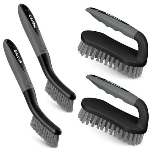 Image of SetSail Scrub Brush, Stiff Bristle Cleaning Scrubber, 4 Pack(Black Grey)
