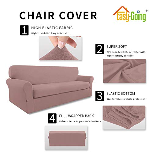 Image of Easy-Going 2 Pieces Stretch Oversized Couch Sofa Slipcover Washable | Spandex Soft Fitted Sofa Couch Cover for Sofa Furniture Protector with Bottom Kids,Pet Dog Pink