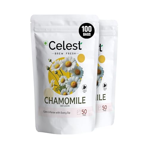 Image of Celest Chamomile Tea Bags 100 Count (50 x 2) | Pure Herbal Infusion for Relaxation & Sleep Support | Caffeine Free Beverage | Premium Pyramid Sachets | Chamomile Flower Blend | Pack of 2
