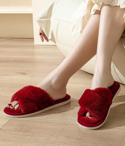 Womens Fuzzy Slippers Memory Foam Slippers Cozy Plush Home Slippers Open Toe House Shoes Indoor Outdoor Slide Slipper Home Shoes Indoor Slippers4