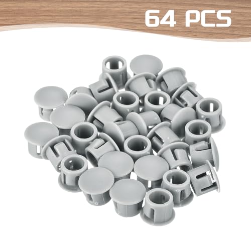 Image of MECCANIXITY 64PCS 8mm(5 /16 inch) Light Gray Plastic Hole Plugs, Flush Type Panel Hole Plugs Insert End Caps for Locking Hole Tubes Furniture Cabinet