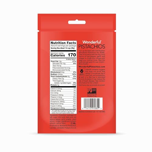 Image of Wonderful Pistachios No Shells, Chili Roasted Nuts, 5.5 Ounce Resealable Bag, Protein Snacks, Gluten Free Travel Snacks, Healthy Snack (Pack of 4)