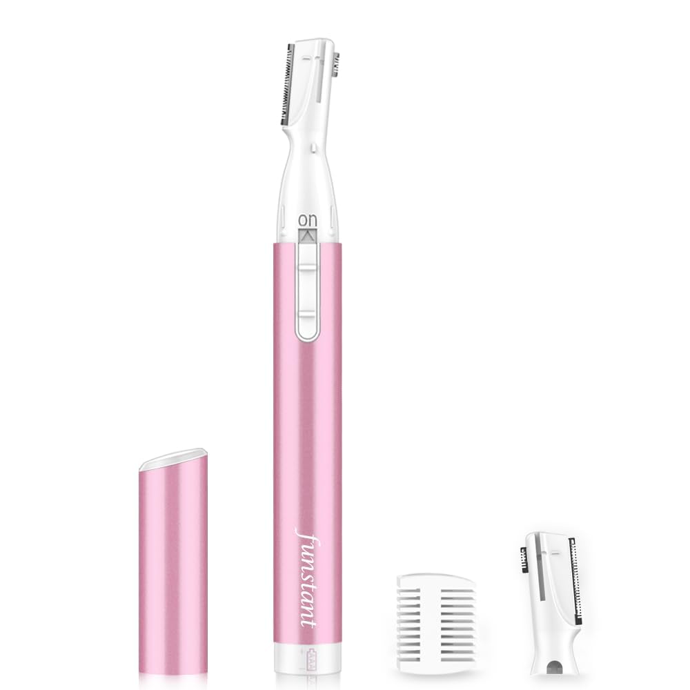 Upgraded Eyebrow Trimmer, Funstant Precision Facial Hair Trimmer for Women Battery-Operated Electric Eyebrow Razor with Comb No Pulling Sensation Painless for Face Chin Neck, Upper-Lip, Peach-Fuzz