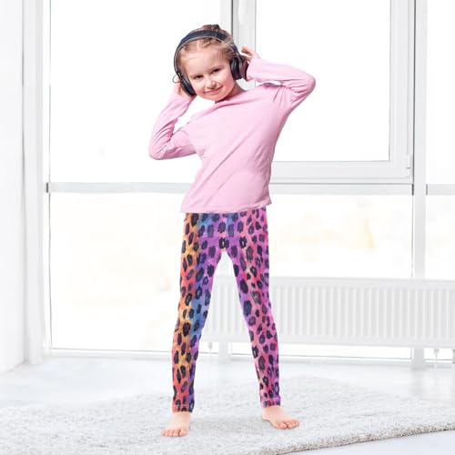 Gradient Leopard Print Girls Leggings Ultra Soft Compression Yoga Gym Pants for Kids 4-10T4