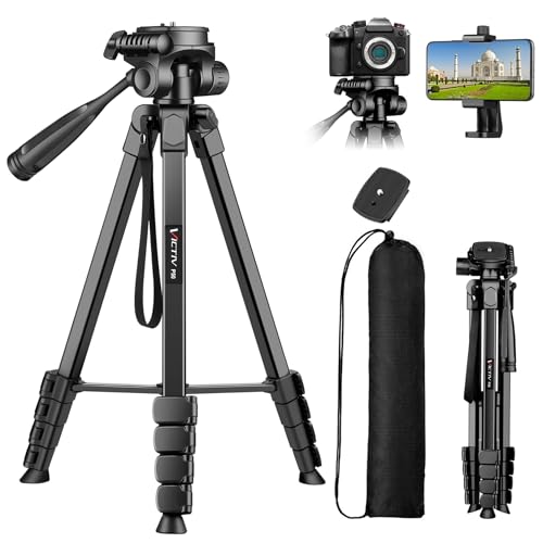 Image of Victiv 67.7 inch Aluminium Mobile Tripod, Tripod Stand for Phone, Tripod Mobile Holder for Diwali, Travel, Vlog, Lightweight Tripod Stand Compatible with Samsung, iPhone, Canon, Xiaomi with Bag (Black)