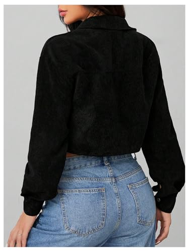 WDIRARA Women's Button Down Crop Jacket Corduroy Shacket Jackets Outerwear2