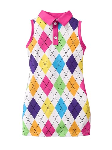 SHENHE Girl's Geometric Colorblock Collared Tank Dress Sleeveless Button Down Dress