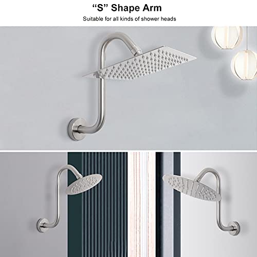 Image of NearMoon S Shaped Shower Head Riser Arm, Shower Extender Arm with Flange, Standard 1 /2 inch Connection- Bathroom Accessory (10 Inch, Brushed Nickel)