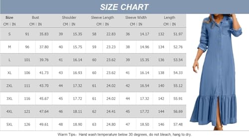 Short Sleeve Collared Denim Maxi Dress for Women Button Up Jean Tiered Long Dresses Loose A-Line Pleated Dress3