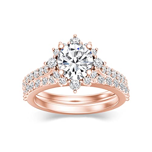 1.7 Carat (ctw) Round Cut Moissanite Bridal Sets Wedding Engagement Ring Sets for Women, White Gold Wedding Band Engagement Rings, Customizable Sterling Silver, 10k gold, 14k gold, 18k gold