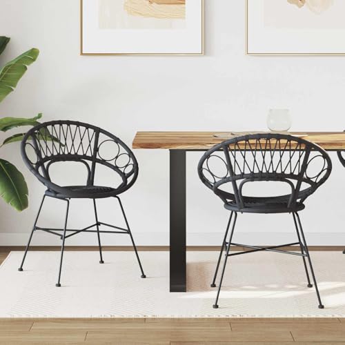 Genérico Silla de Comedor 2 pcs Negro 49 x 51 x 81 cm Ratan e Hierro,Mobiliario,Sillas,Sillas de Comedor,42011561
