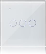 KETOTEK Smart Switch Connected 3 Gang 1 Way Compatible with Alexa, WiFi Touch Switch White Glass Panel with Timer Function, Tuya/Smart Life App Control