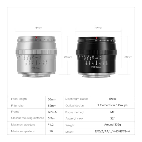 Image of TTArtisan 50mm F1.2 APS-C M43 Manual Focus Lens for Fuji X Mount Camera Like X-A1 X-A10 X-A2 X-A3 X-A5 X-A7 X-M1 X-M2 X-H1 X-T1 X-T10 X-T2 X-T20 X-T3 X-T4 X-T100 X-T200 X-T30 X-PR01 X-PR02 X-PR03 X-E1