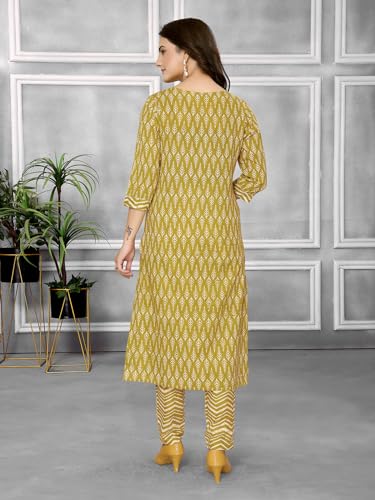 Image of rangita Mustard Cotton Embellished Straight Kurta with Pant | Kurta Set for Women