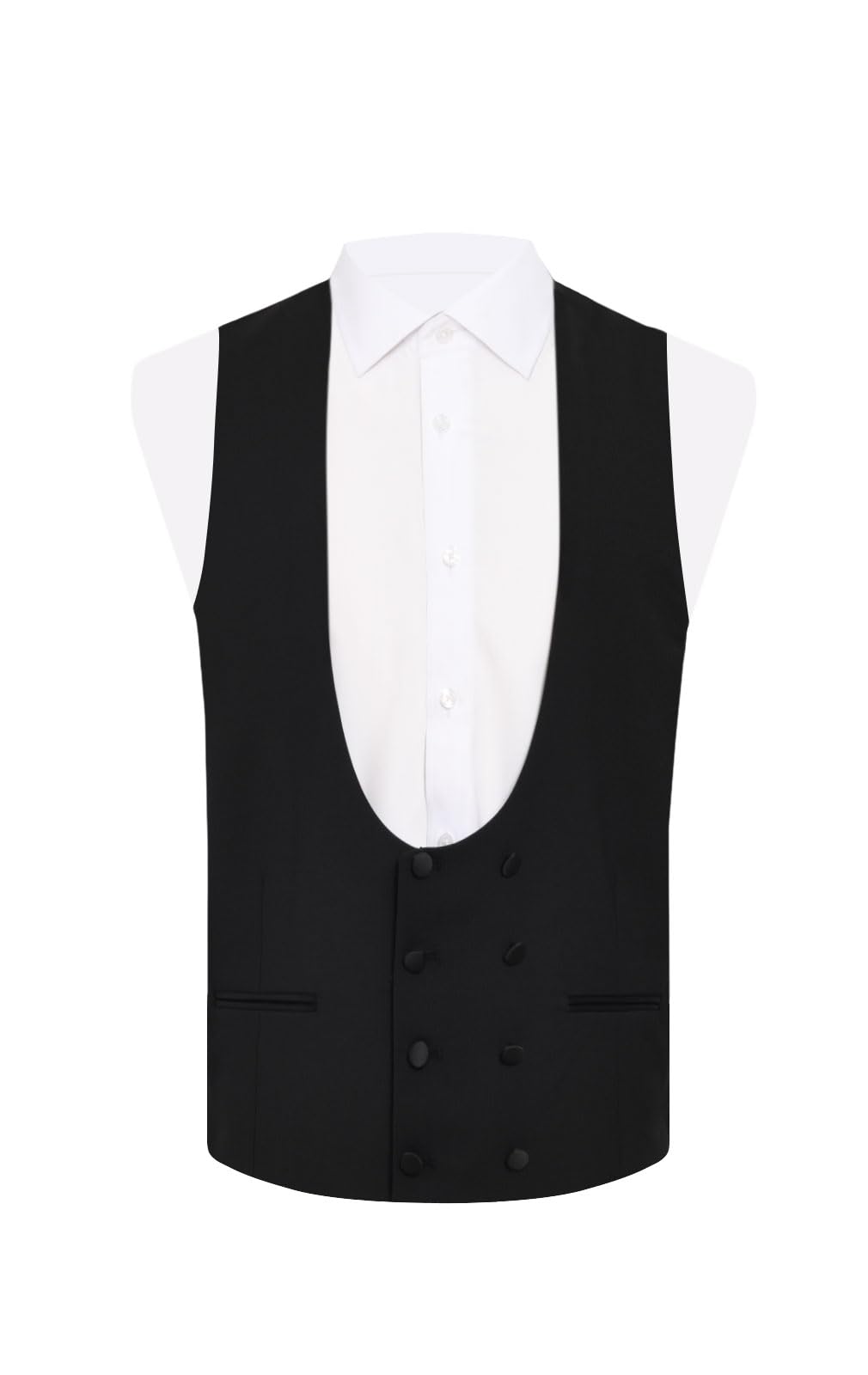 Dobell Black Wool Tuxedo Waistcoat - Double Breasted - Regular Fit - XL