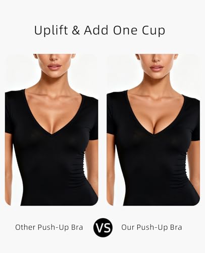 Image of Upushall Push Up Padded Bra Plunge T-Shirt Bras for Women Add 2 Cup Sizes