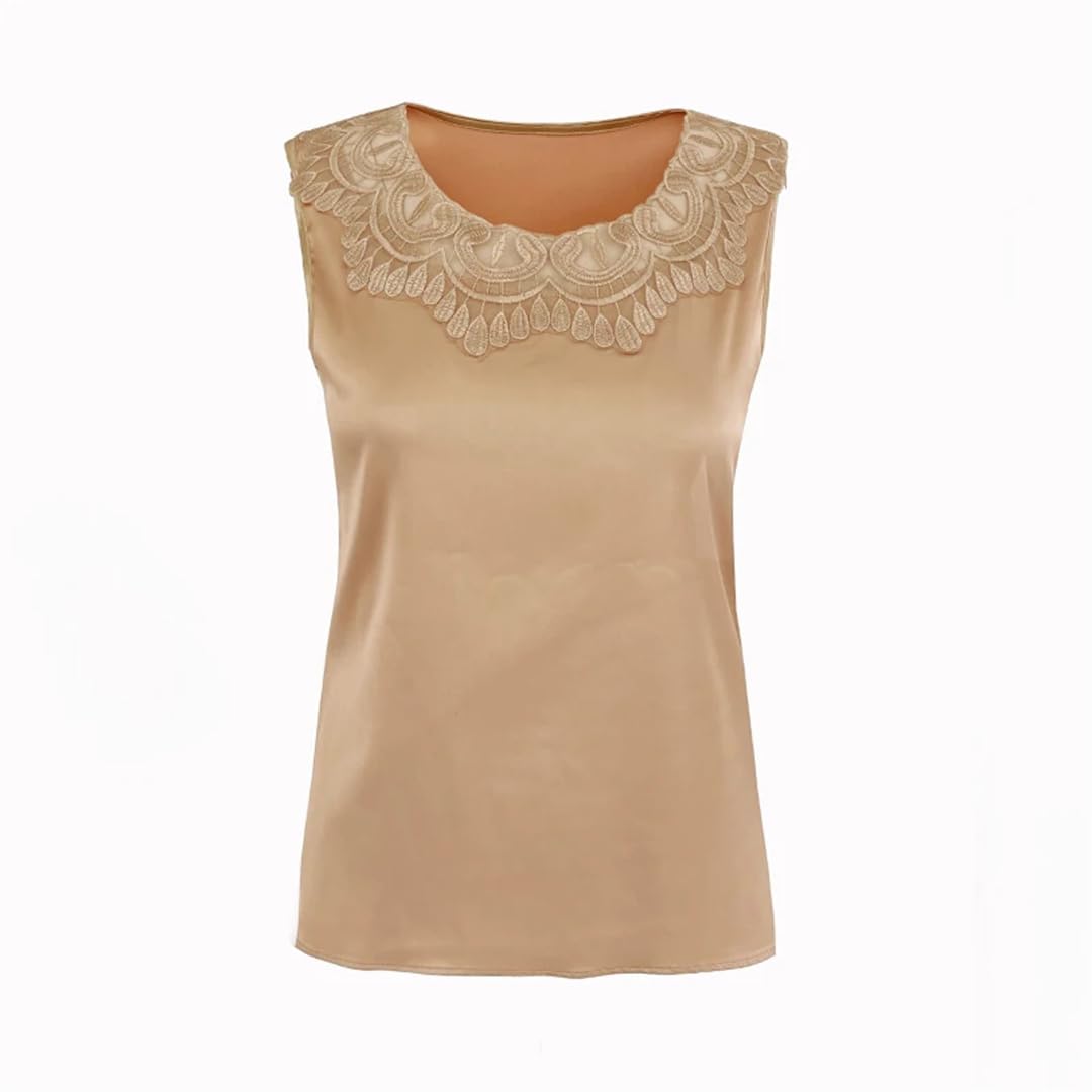 Canotta estiva casual da donna senza maniche con scollo rotondo in pizzo patchwork