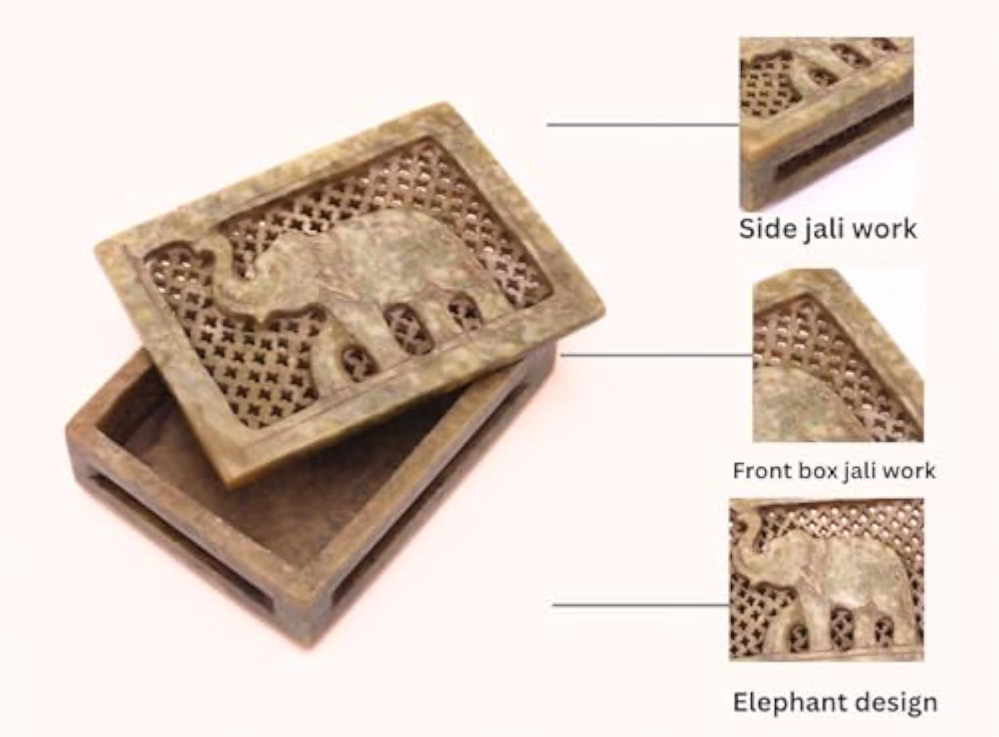 Handcrafted Marble Jewellery Box with Intricate Carving