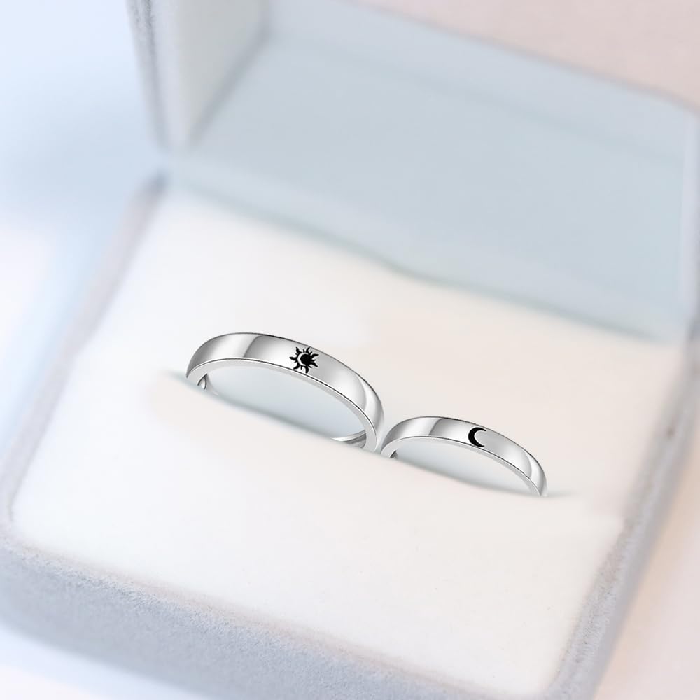 Sun and Moon Matching Rings for Couples Rings for Him and Her Set Sterling Silver Adjustable Promise Wedding Engagement Jewelry Gifts