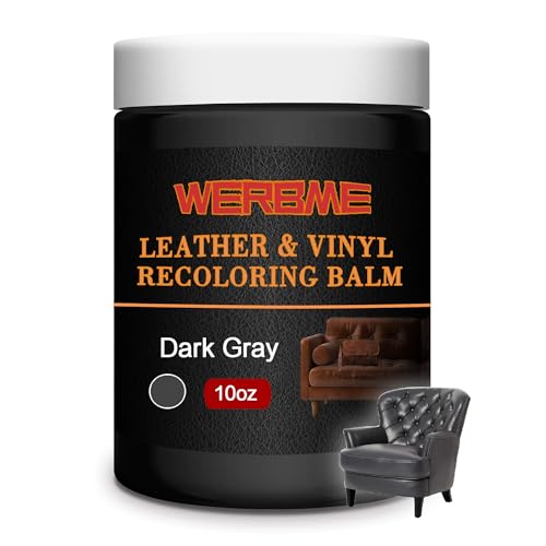 WERBME Bálsamo de recoloración de cuero, restaurador de color gris oscuro de 10 onzas para arañazos y decoloración, kit de reparación de cuero para restaurar y renovar muebles, asientos de coche,