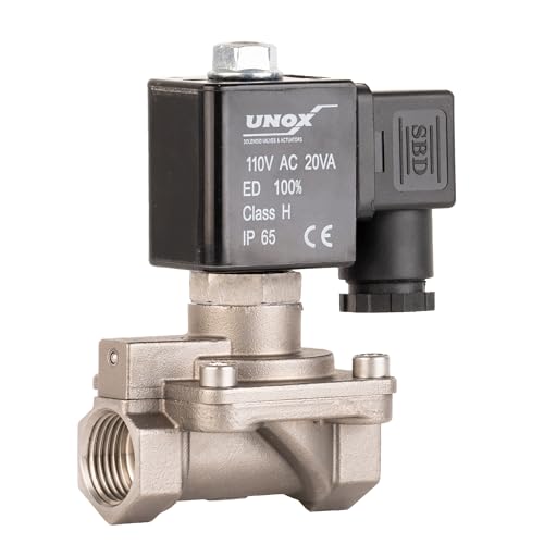UNOX 1/2" NPT Steam Solenoid Valve 110V AC, High Temperature 176°F/356°F AISI316 Stainless Steel Electric Solenoid Valve Normally Open - 0-363 PSI (0–25 Bar) Threaded Industrial Flow Controller