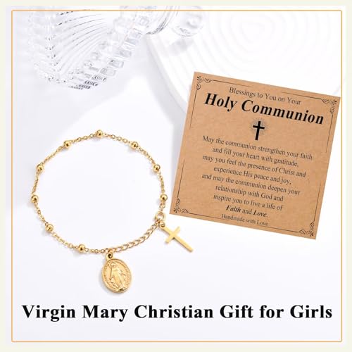 Catholic Gifts for Girl Virgin Mary Christian Cross Bracelet First Communion Baptism Confirmation Gifts For Teen Girls Link Jewelry3