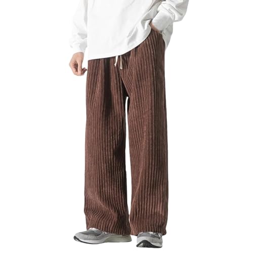 Pantalones de pana sueltos casuales para hombre, pantalones deportivos para hombre, talla grande, pantalones deportivos retro de pierna recta, pantalones ligeros de color sólido, cintura elástica