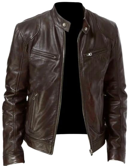 Elyora Men’s Leather Jacket Classic Biker Style Motorcycle Coat Fit Fashion Outerwear for Casual, Travel & Work Lightweight Fall & Winter Jackets for Men (US, Alpha, Large, Regular, Regular, Brown)