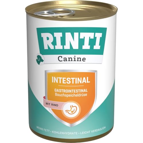 RINTI - Canine Intestinal | Leicht verdauliches Diät Nassfutter für ausgewachsene Hunde mit gastrointestinalen Problemen. Alleinfutter mit erhöhtem Elektrolytgehalt in der Dose | 12x400g Rind