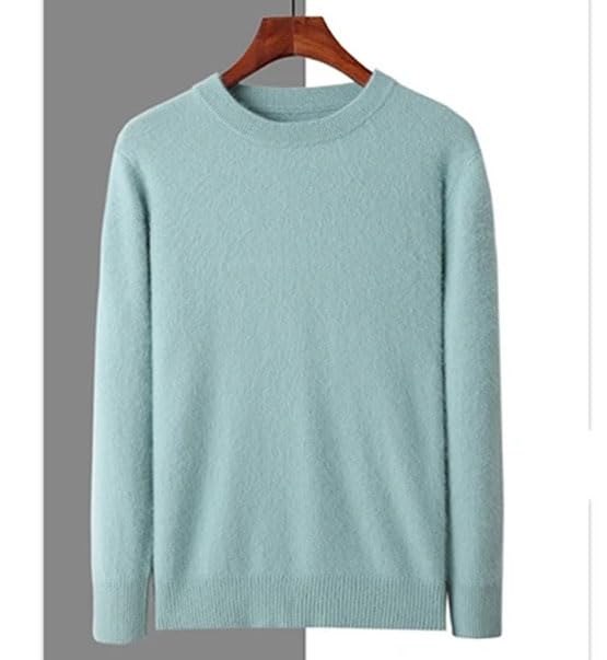 Men 100% Wool Round Neck Sweater Fall-Winter Loose Knit Jumper Warm Top Large Size4