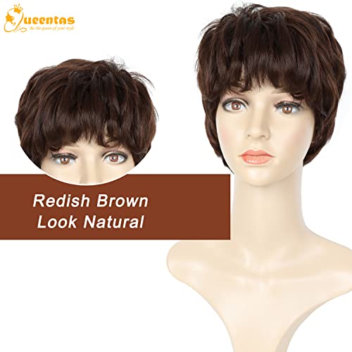 Image of Short Layered Synthetic Pixie Cut Wig for Women with Bangs ,Redish Brown