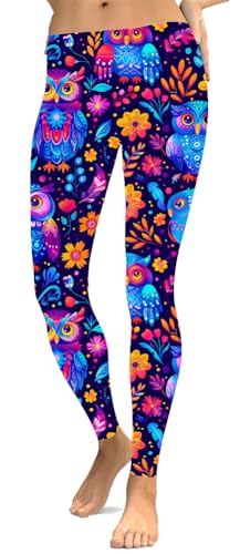 Sister Amy Women's High Waist Pattern Printed Elastic Footless Tights Leggings F-Owls-1 4X-Larg