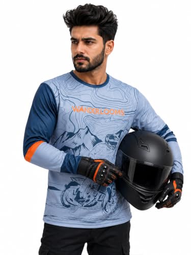 Image of WANDERLOOMS MotoMap Riding Jersey for Men | Full Sleeve Graphic Printed Sports T-Shirt for Bikers, Cycling & Outdoor Activities