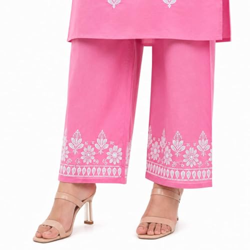 Image of Women's Chikankari Embroidered Straight Kurta with Palazzo Set, Traditional Kurti Bottom Set |Round Neck Full Sleeve Outfit for Daily,Office, Festive & Casual