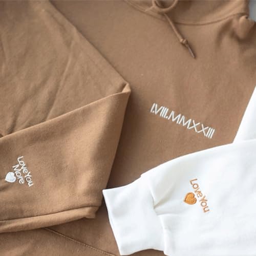 Custom Embroidered Roman Numeral Hoodies, Personalized Matching Shirt for Couples, Customized Wedding Sweatshirt, Gift for Girlfriend Boyfriend, Christmas Hoodies with Initial Name and Heart2