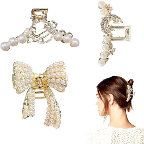 Metall Haarspangen Schmetterlings Perlen Mond Haarspangen Goldfarben Haarspangen Spange Haar Accessoires GroßE Haarspangen FüR Damen MäDchen Braut Schmetterlings Sternen Mond 3 StüCk Cover