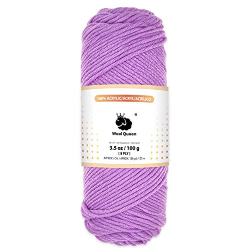Wool Queen 8 Ply 100% Acrylic Yarns, Pink Purple,3.5 Oz/136 Yards, Worsted Weight Yarn For Rug Punch, Pompom Art, Weaving, Crochet And Knitting Project. Machine Wash & Dry -Ls39 #TOP8