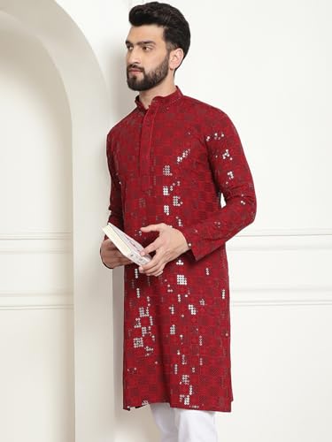 Image of SOJANYA (Since 1958 Men's Cotton Embroidered Sequinned Long Kurta