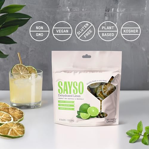 Image of SAYSO Dehydrated Limes | Dried Fruit Slices for Cocktail or Mocktail Garnish for Drinks | Premium Quality Citrus | Single Ingredient, Hand Selected, 12 Slices