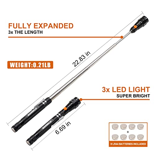 LED Magnetic Pickup Tools, Christmas Stocking Stuffers for Men Adults, Telescoping Magnetic Flashlights with Extendable Magnet Stick, Birthday Gifts for Men, Him, Dad, Boyfriends, Black - Thumbnail 3