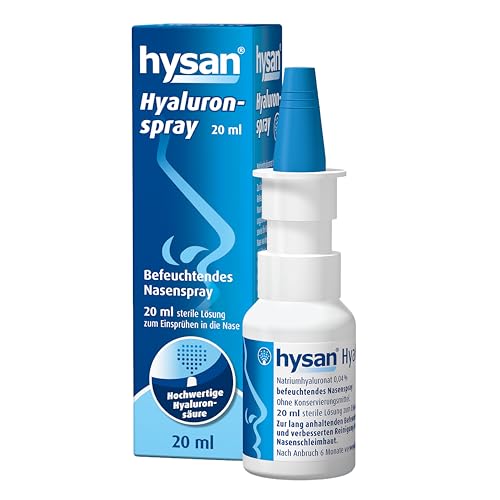 hysan Hyaluronspray - Nasenspray mit Hyaluronsäure zur Befeuchtung - für Erwachsene und Kinder - Nasenpflegespray gegen trockene Nasenschleimhaut - mit Hyaluron - ohne Gewöhnungseffekt - 20 ml
