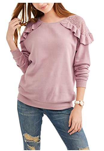 Self Esteem Juniors Ruffled Lace Trim Cold Shoulder Sweatshirt