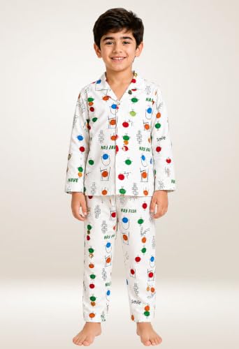 Image of 3BROS Kid's Pure Cotton Full Sleeves Night Suit /Dress for Boys /Girls Full Pajama & Top Sleep Suit Combo Set